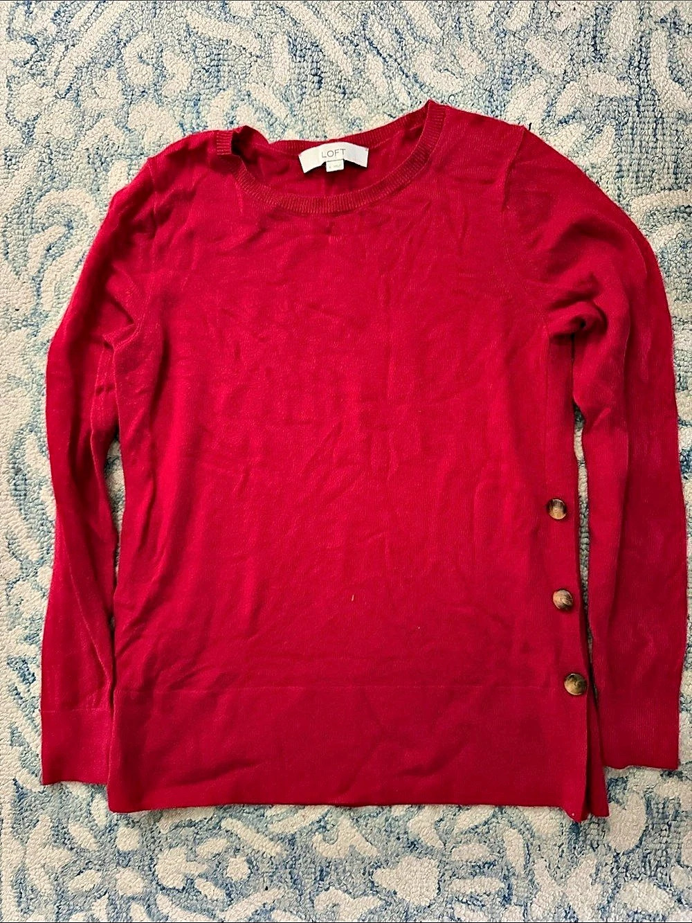 LOFT Red Button-Detail Sweater